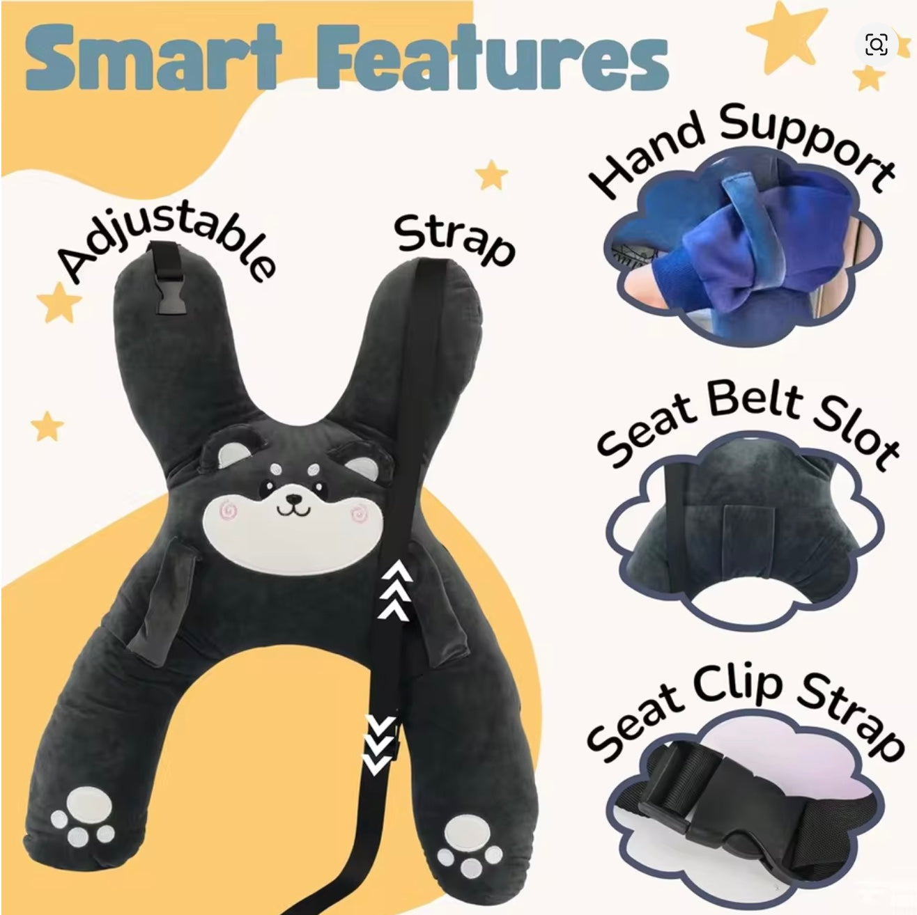 Kids Car Neck Pillow Seat Belt Travel Cushion – Safety Sleep Aid for Children
