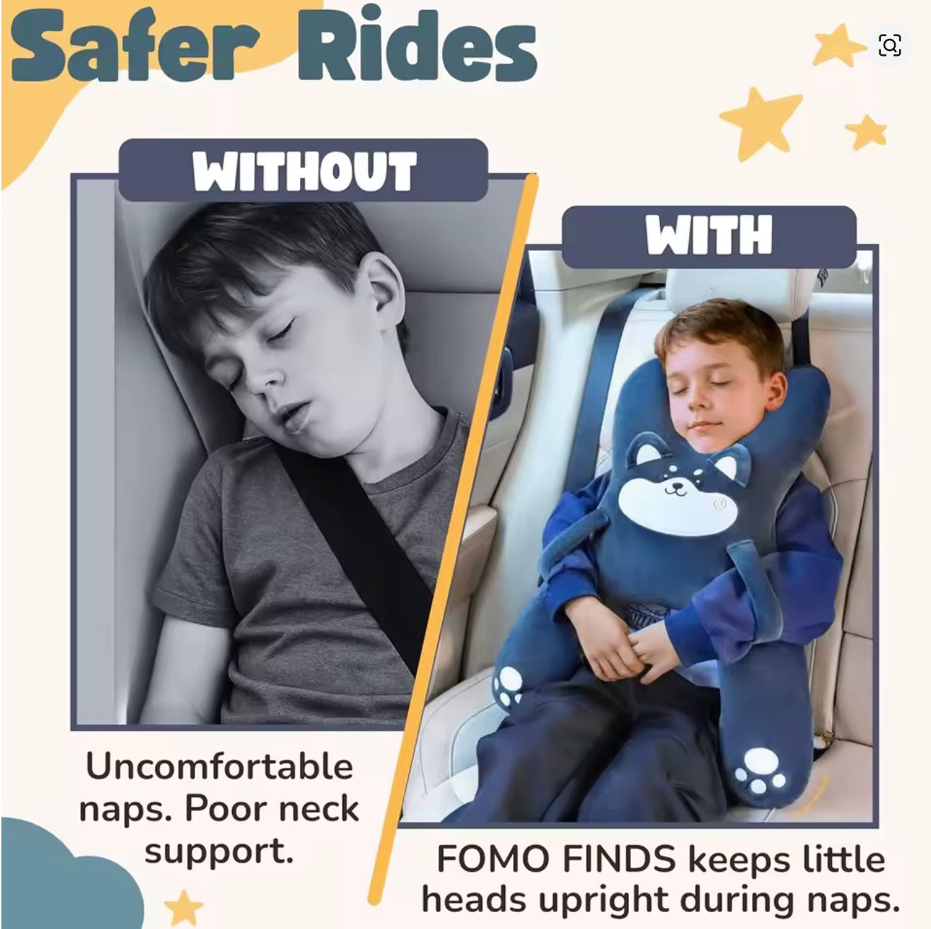 Kids Car Neck Pillow Seat Belt Travel Cushion – Safety Sleep Aid for Children